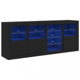 Servanta cu lumini LED, negru, 164x37x67 cm