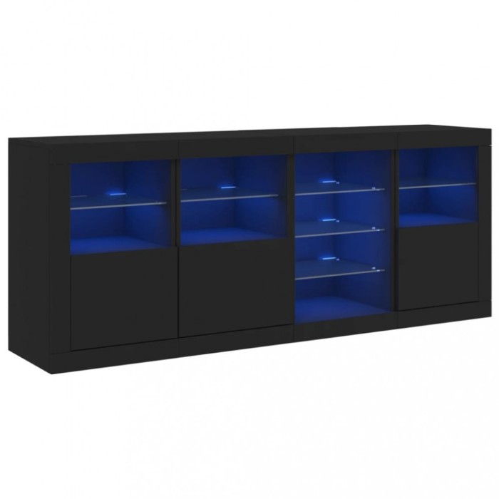 Servanta cu lumini LED, negru, 164x37x67 cm
