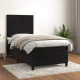 VidaXL Pat box spring cu saltea, negru, 90x200 cm, catifea