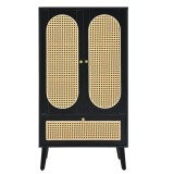 Comodă compactă, design din ratan, 2 uși, 1 sertar, 60&times;40&times;110,5 cm, Negru