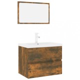 Cumpara ieftin Set de mobilier de baie, stejar fumuriu, lemn prelucrat