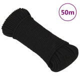 VidaXL Fr&acirc;nghie de lucru, negru, 3 mm, 50 m, poliester