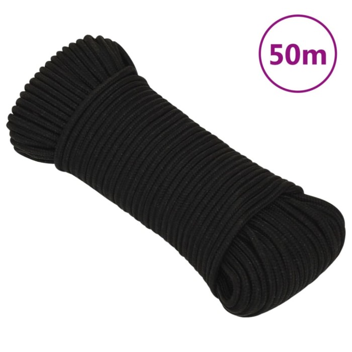 Fr&acirc;nghie de lucru, negru, 3 mm, 50 m, poliester