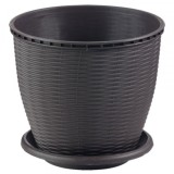 Set 11 Ghivece Ratan PVC Rotunde cu Farfurie CRL 6l Wenge DNC32810
