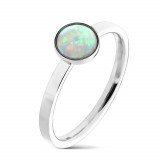 Inel din oțel de culoare argintie, opal sintetic cu reflexe curcubeu, umerii &icirc;nguști - Marime inel: 49