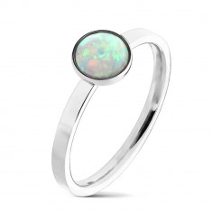 Inel din oțel de culoare argintie, opal sintetic cu reflexe curcubeu, umerii înguști - Marime inel: 49