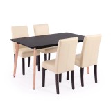 Set Sufragerie Verona 150 4+1 Leziter Negru-Bej Masa 150cm 4 Scaune Piele Sintetica Modern