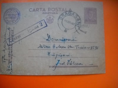 HOPCT CARTE POSTALA NR 514 Z CENZURAT TIGHINA BASARABIA - ANUL 1942 / TIMBRUL FIX REGELE MIHAI - -CIRCULATA foto