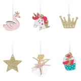 Ornamente Brad Crăciun, Set 6 Bucăți, Lemn, Multicolor, 5-6 cm, Oem