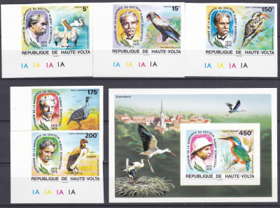 DB1 Fauna Pasari Albert Schweitzer Volta Superioara 1975 5 v. + SS MNH NDT RR foto