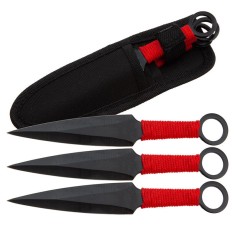 Set trei cutite de aruncat IdeallStore&reg;, Ninja Way, otel inoxidabil, negru, 17 cm, teaca inclusa