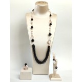 Cumpara ieftin Set Bijuterii Argint 925 Placat Aur Roz cu Agat Negru, Perle Cultură, Colier, Cercei și Inel Reglabil - Paradise Made in Italy