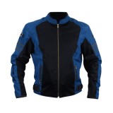 Geacă moto de vară pentru bărbați PES Grand Air Blue &ndash; mesh ventilat, protecții Level 2, certificare AA, membrană de ploaie detașabilă