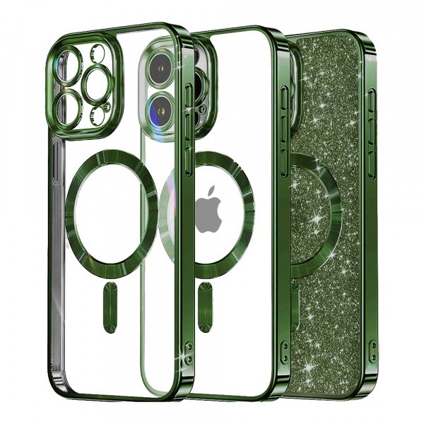 Husa MagSafe pentru Apple iPhone 15 Pro, Techsuit, Luxury Glitter, Verde Inchis