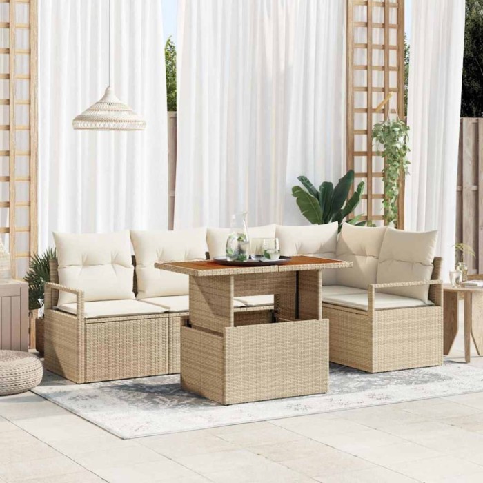 vidaXL Set de masă pentru grădină 6 pcs Bej și crem 100 x 55 x 73 cm