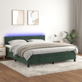 Cumpara ieftin Pat cu arcuri, saltea și LED, verde &icirc;nchis, 180x200 cm, catifea