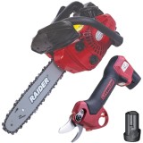 Raider RD-PSH01 + RDP-GCS18 - Foarfeca de gradina cu 2 acumulatori Li-Ion 12 V 2 Ah 25 mm + Drujba cu motor pe benzina 1.2 CP 30.5 cm 25.4 cm3