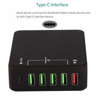 Incarcator retea max. 8A 5x USB USB QC3.0 +USB TYPE C si power foto