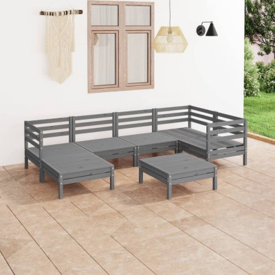 Gossi set mobilier de gradina, 7 piese, gri, lemn masiv de pin foto