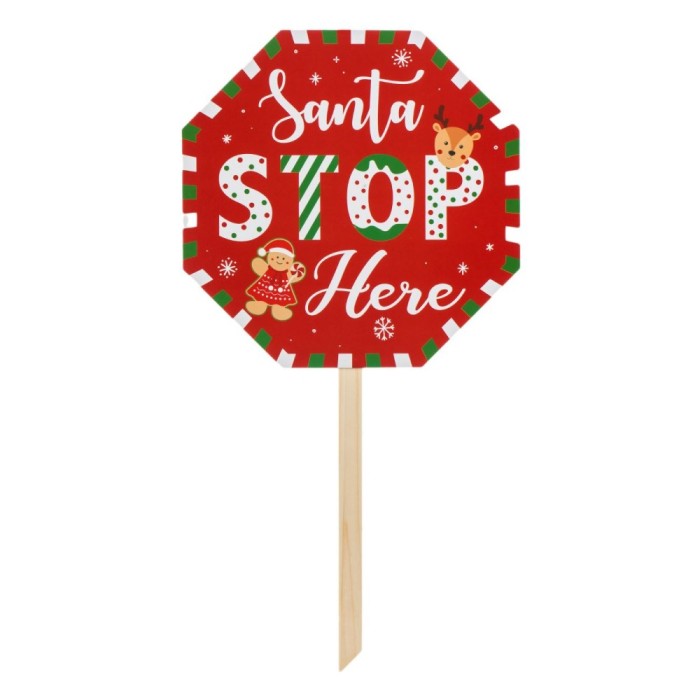 Indicator Decorativ Petrecere Crăciun, Model Santa Stop Here, Material Lemn, Dimensiuni 35x35x65cm, Multicolor