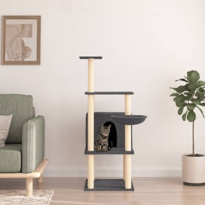 Ansamblu de pisici, st&amp;acirc;lpi din funie sisal, gri &amp;icirc;nchis, 132 cm foto