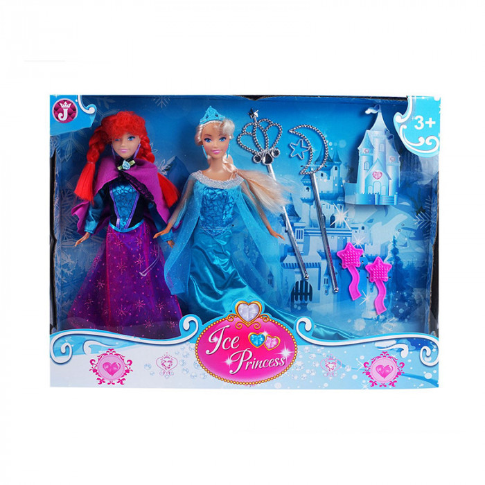 Set 2 papusi Ice Princess, 30 cm, plastic/textil, accesorii incluse, 3 ani+