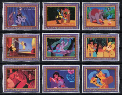 GUYANA 2002 - Personaje Disney, Aladdin / serie completa MNH foto