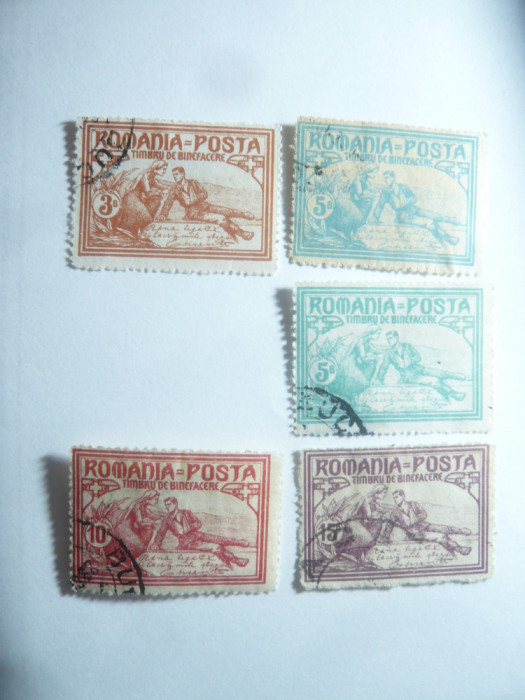 Serie Romania - Mama ranitilor 1906 5 valori stampilate ( val. 5b 2 nuante)