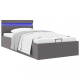 VidaXL Cadru pat hidraulic cu ladă LED gri 90x200 cm piele ecologică