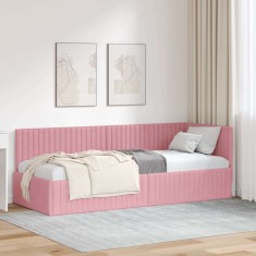 vidaXL Cadru de pat colțar cu headboard Roz 80 x 200 cm Catifea 42016249