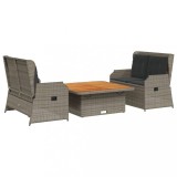 Cumpara ieftin Set mobilier de gradina cu perne, 3 piese, gri, poliratan