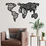 Decoratiune de perete, World Map 7, metal, 135 x 77 cm, negru, Enzo
