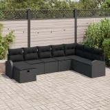 Gossi set de canapea de gradina cu 8 piese si perne, negru, poliratan