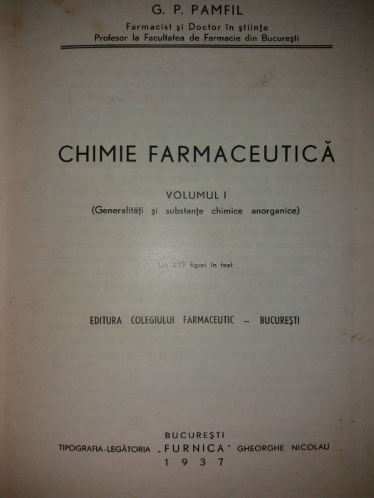 G. P. PAMFIL - CHIMIE FARMACEUTICA - VOL. I {1937}