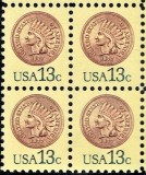 SUA 1978 - Uzual 13c, Indian Head penny, bloc de 4 neuzat
