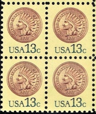 SUA 1978 - Uzual 13c, Indian Head penny, bloc de 4 neuzat foto