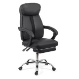 Scaun directorial OFF 321, spatar ergonomic, piele ecologica, suport picioare retractabil, baza cromata, 110 kg, negru