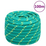 VidaXL Fr&acirc;nghie de barcă, verde, 20 mm, 100 m, polipropilenă