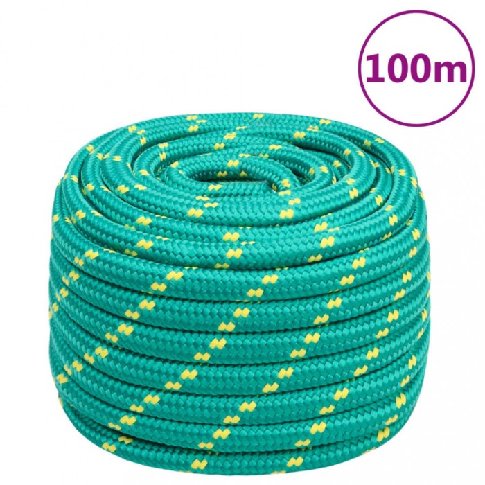 vidaXL Fr&acirc;nghie de barcă, verde, 20 mm, 100 m, polipropilenă