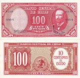 Bancnota Chile 10 Centisimos / 100 Pesos UNC, Ne流通lată, Colecție Numismatică
