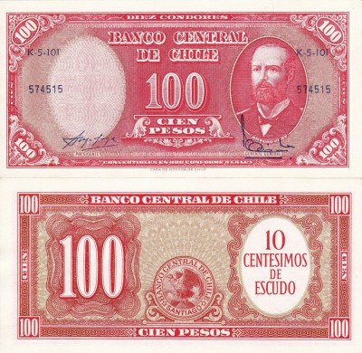 CHILE 10 centisimos on 100 pesos UNC!!! foto