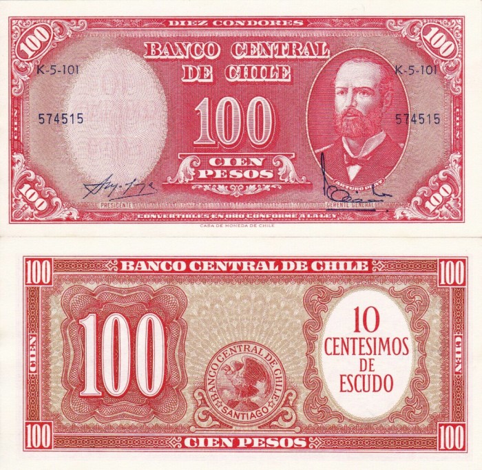CHILE 10 centisimos on 100 pesos UNC!!!