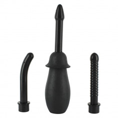 Irigator anal unisex negru cu 3 tipuri de cap