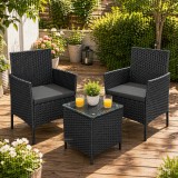 Set mobilier de gradina 2 locuri Songmics, ratan PE, masa cu sticla