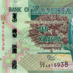 ZAMBIA █ bancnota █ 10 Kwacha █ 2020 █ P-58 █ UNC █ necirculata