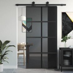 vidaXL U?a glisanta, negru, 102,5x205 cm, sticla securizata/aluminiu foto