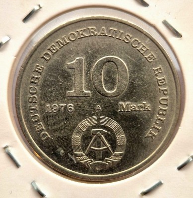 Germania 10 Mark 1976 marci RDG moneda nichel km # 61 tiraj mic Armata Nationala a poporului foto