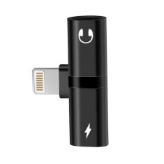 Adaptor Lightning cu 2 intrari pentru iPhone, incarcare + audio simultan, compatibil modele 7, X, compact si rezistent, negru