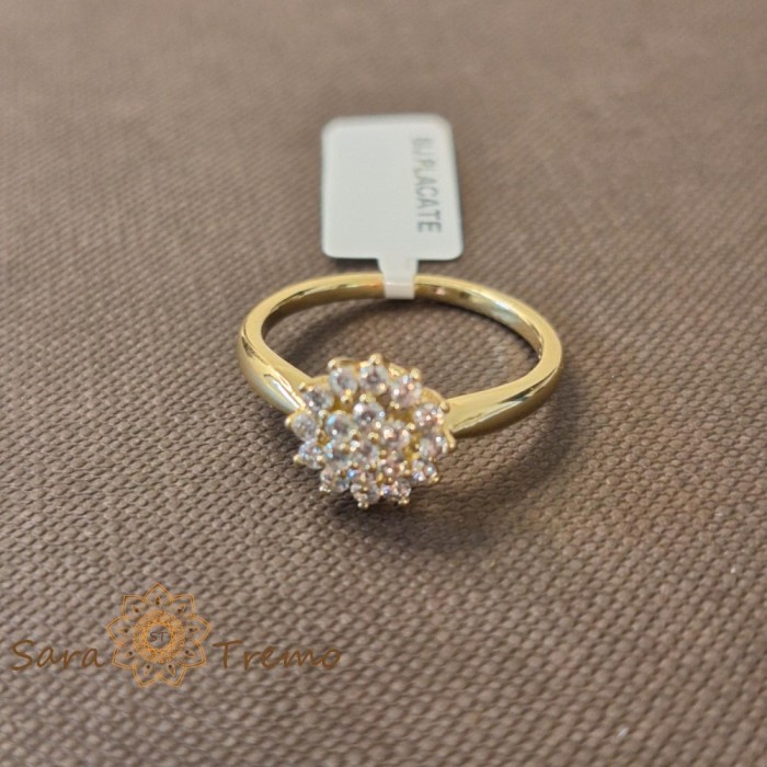 Inel floare cu cristale zirconia albe placat 14k - tip logodna