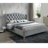 Cumpara ieftin Pat SL Aspen, matrimonial, lemn masiv, tapitat cu catifea, cu somiera, 160x200, gri